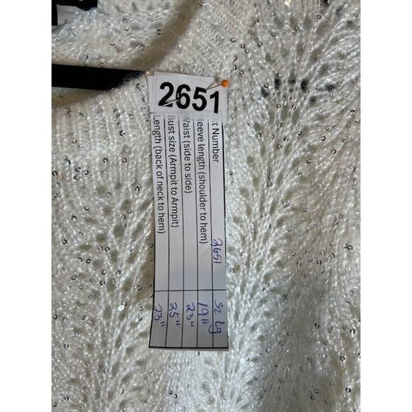 Women's 1. State Antique White Sequin Long Sleeve Pullover Sweater Sz Large - Picture 9 of 9